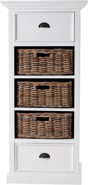 NOVASOLO Halifax Grand byrå, med 2 lådor och 3 rottingkorgar - vit mahogny och antik mässing