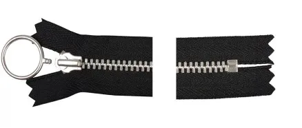 YKK Blixtlås Aluminium Fast m/Ring 25cm 4mm Svart