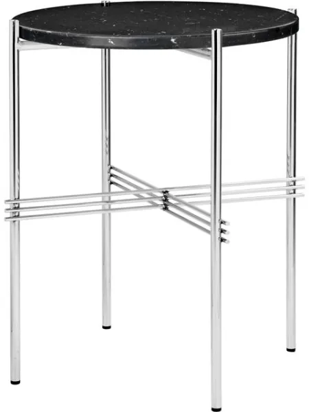 GUBI TS Sidobord Rund Ø40 Polerat Stål/Black Marquina Marmor